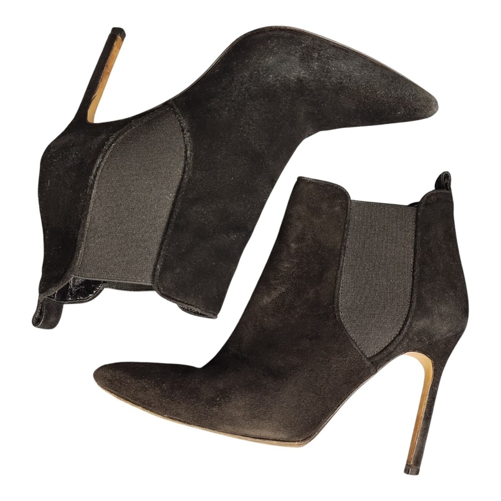 Manolo Blahnik Stiletto Heel‎ Booties Womens EU Size 35 Black Suede Pointed Toe